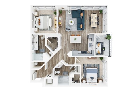 Floor plan for 2 beds, 2 baths, 1141 sqft